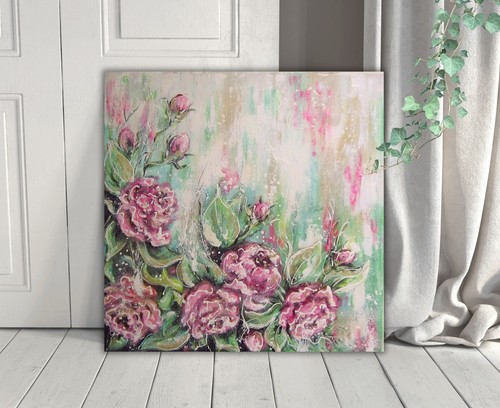 Soft pink roses - pink, 60cmx60cm