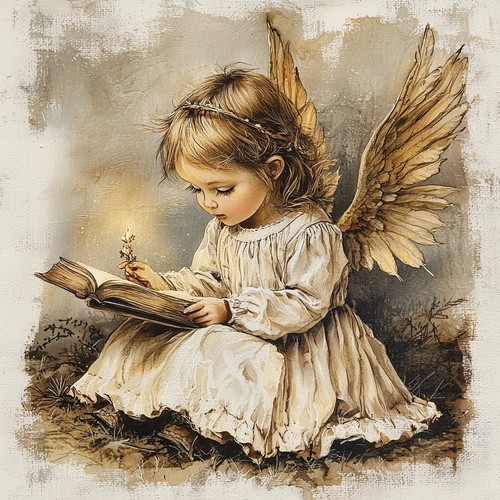 Wandbild engel buch vintage - wandbild,