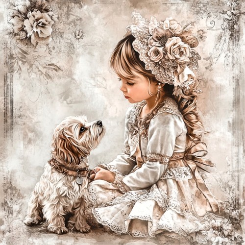 Wandbild hund mädchen - hund,