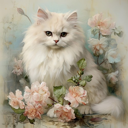 Wandbild katze rosen vintage - katze,