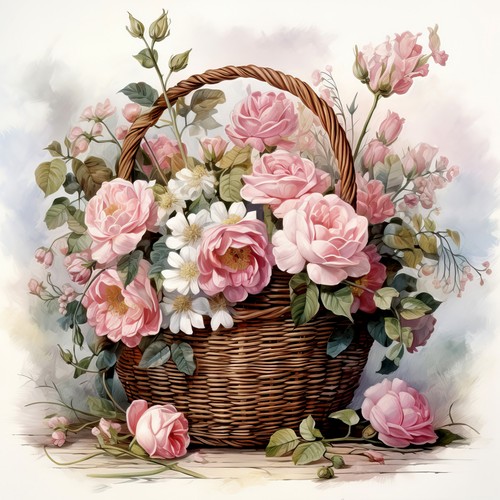 Wandbild rosen korb blumen - rosen,