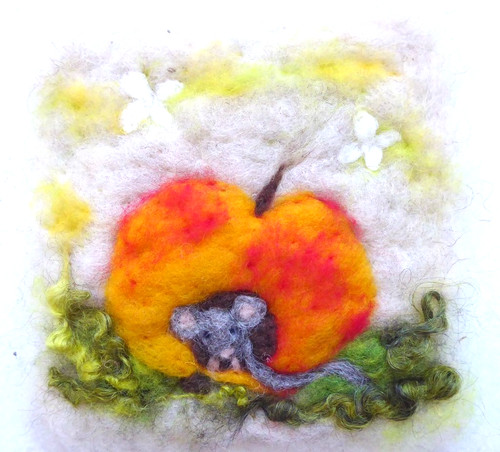Wollbild maus apfel - ♥wollbild,