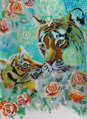Großes gemälde tiger familie - tiger,