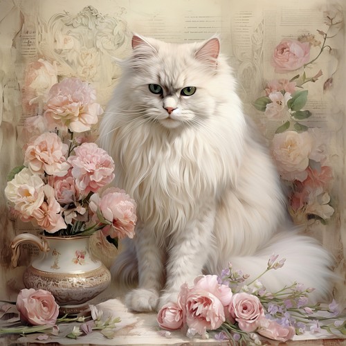 Wandbild katze rosen vintage - wandbild,