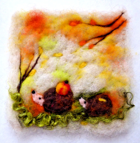 Wollbild familie igel apfel - igel,